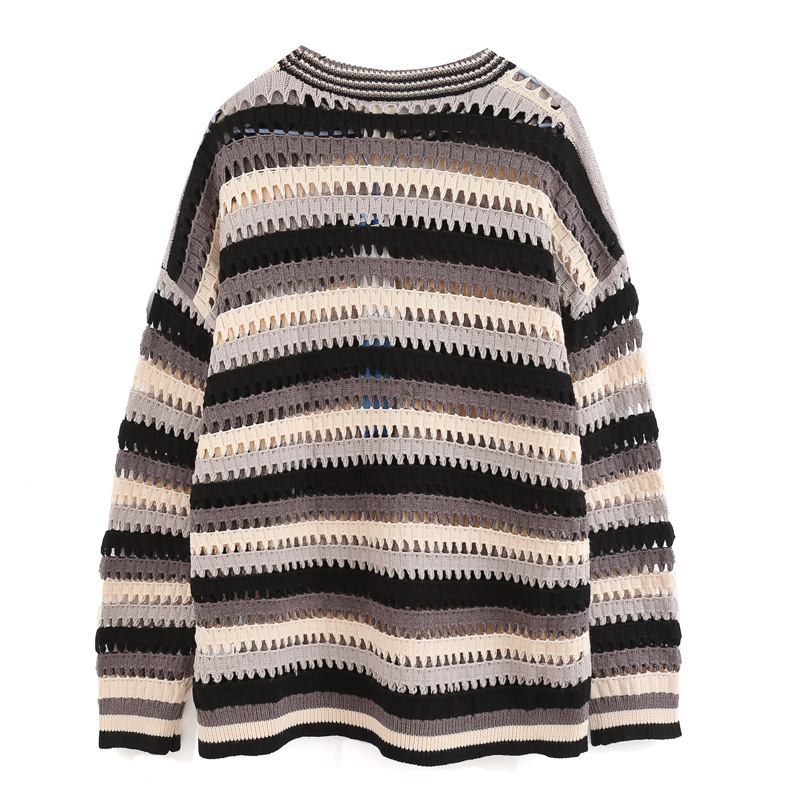 Title 4, Contrast Color Stripes Hollow Out Sweater Men