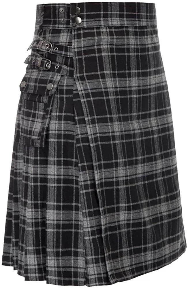 Skirt Men's Plaid Contrast Pleated - Grey