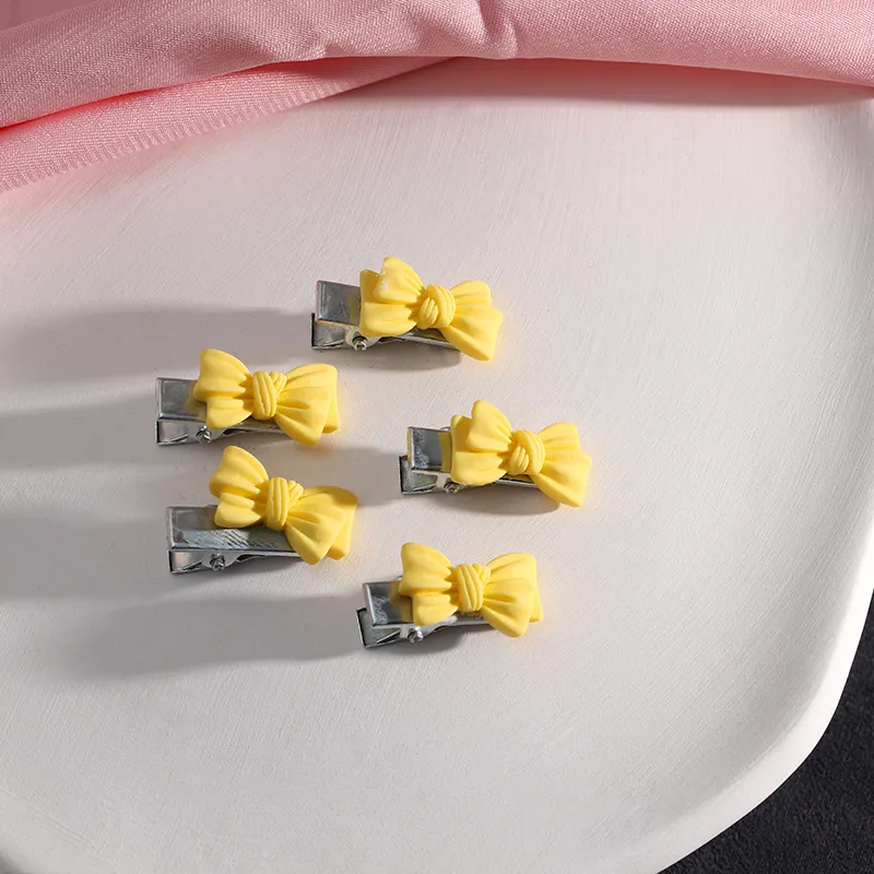 Small Bow Hairpins Cute peach rose headwear hair - Yellow Bow Tie