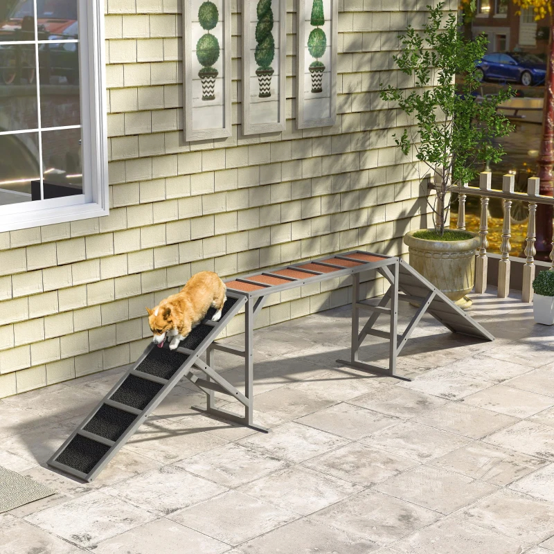 PawHut Dog Agility Equipment Ramp With Safety Bar, Non-slip Surface, For Walk And Pause Training, Gray