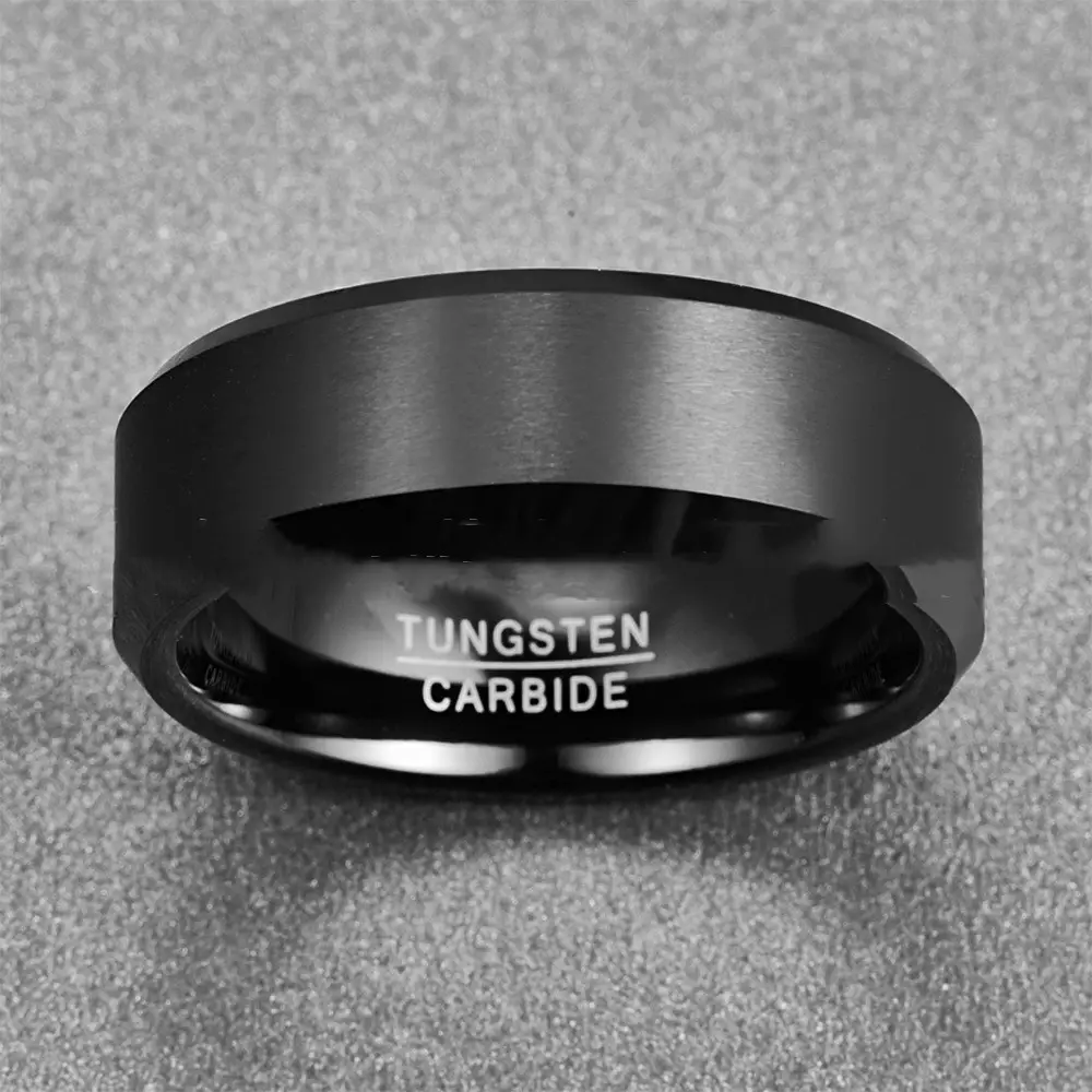 Men's Fashion Black Frosted Bevel Ring