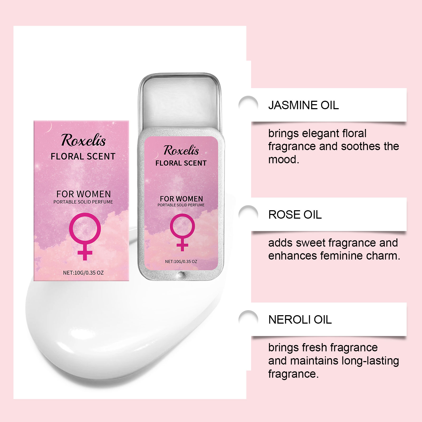 Women Floral Solid Perfume, Long Lasting Light Fragrance Portable Solid Scent Balm — foto 3