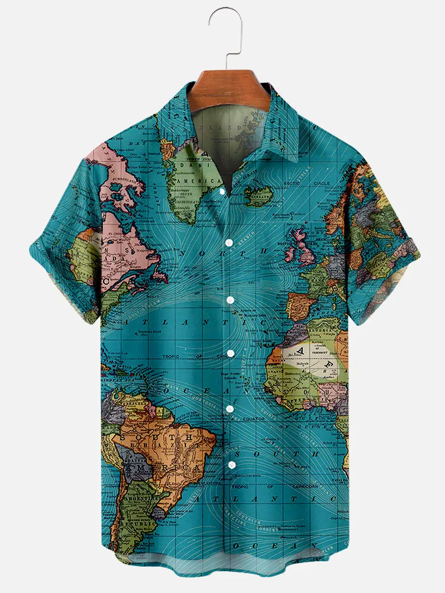 Map Full-length Series Short-sleeved Shirt Digital