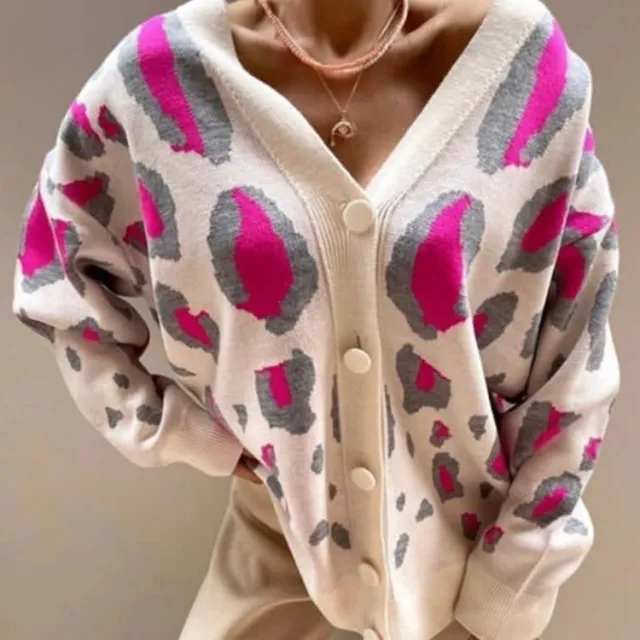 European And American Jacquard Long Autumn And Winter Knitted Sweater Coat Rose Red - Shop at LoveMi
