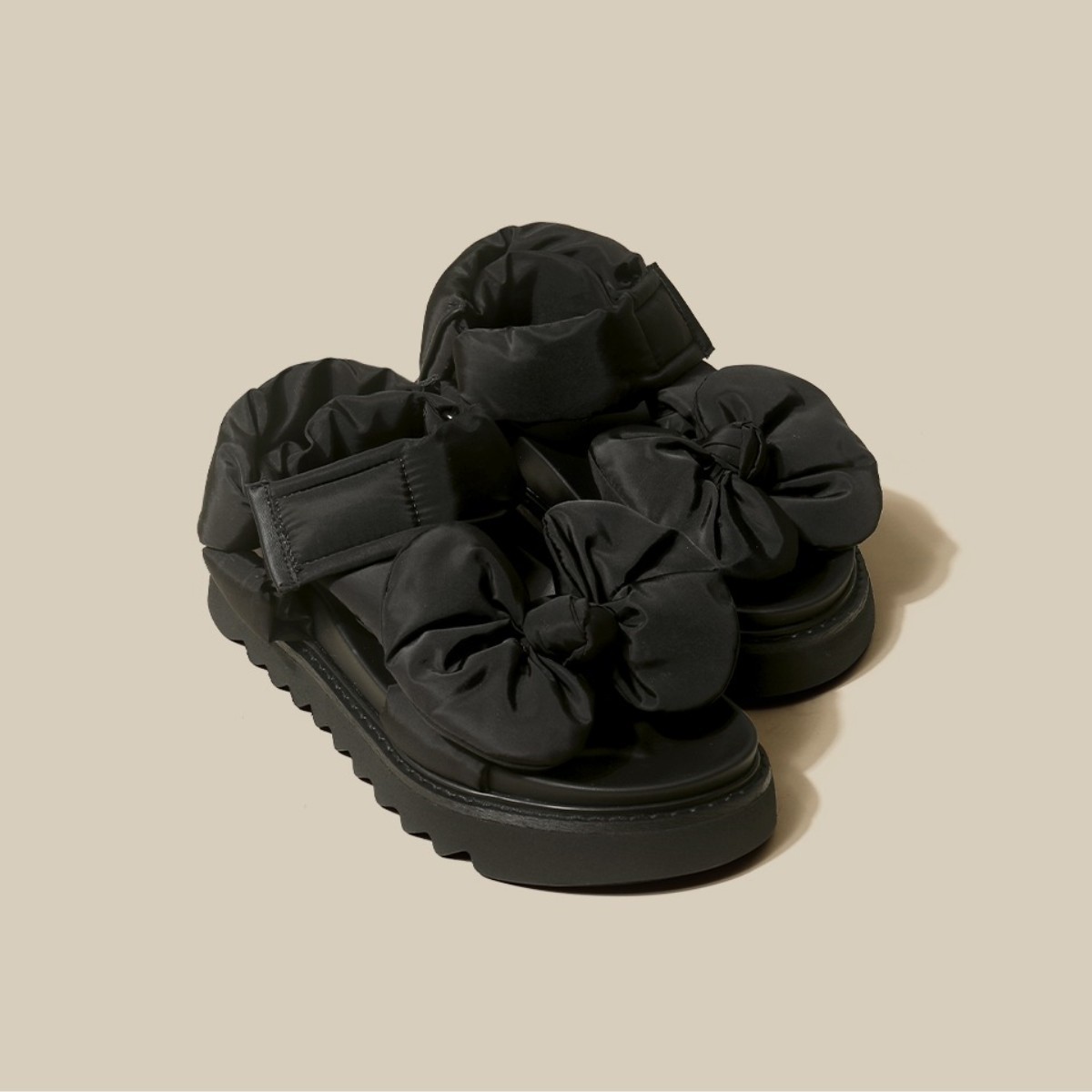 Title 4, Platform Open Toe Velcro Bow Roman Shoes