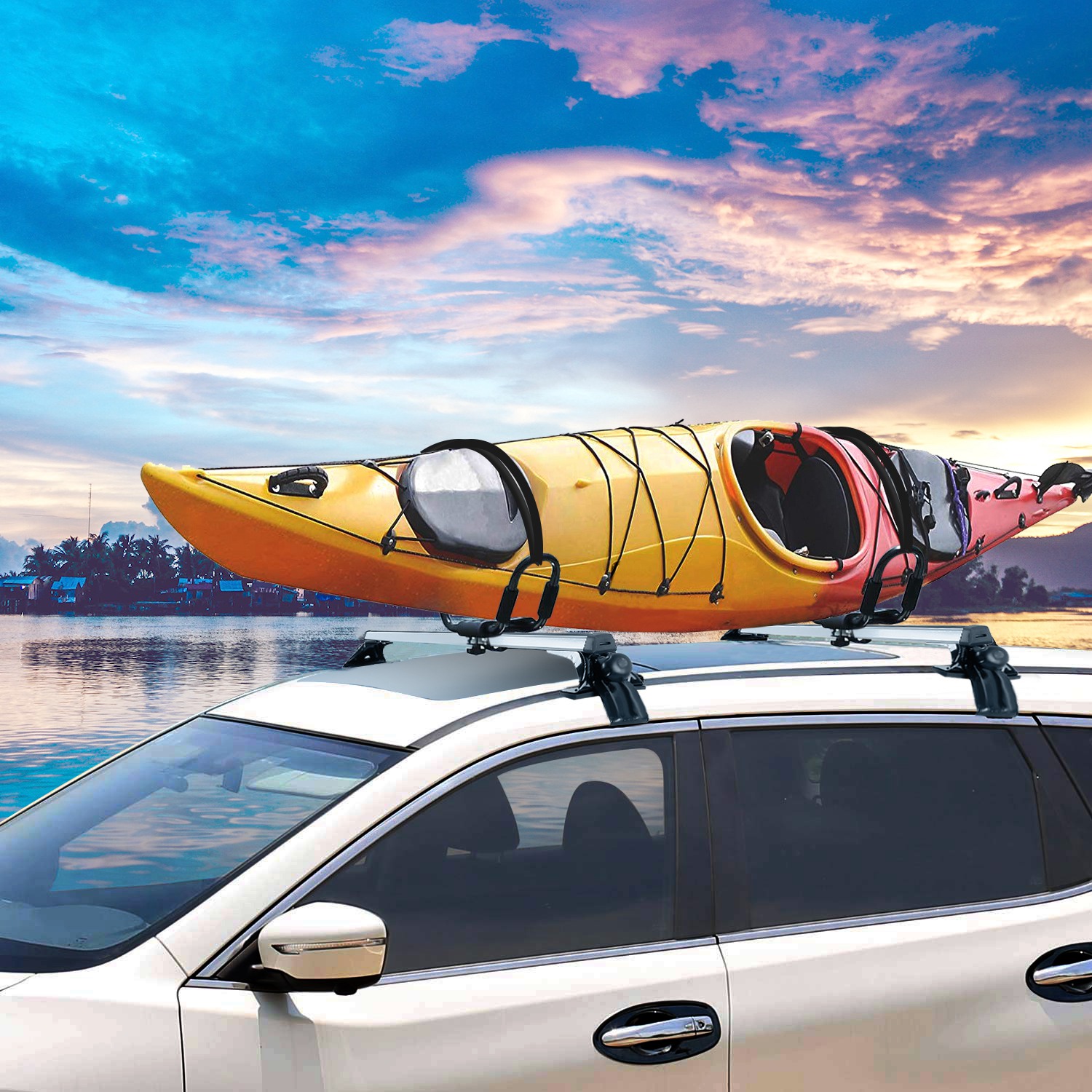 47.24in Universal Top Roof Rack Cross Bar Cargo Carrier Aluminum Crossbar Rack With 165LBS Capacity Fit For Most Vehicle Wagon Car Without Roof Side Rail — foto 10