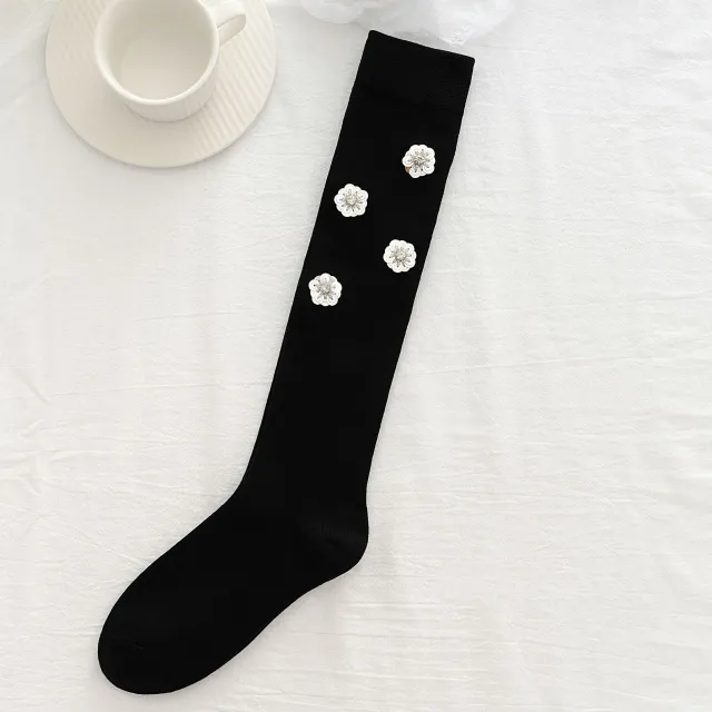 Hand designed Heavy Industry Sequined Diamond Bow High Socks Silver - Shop at LoveMi