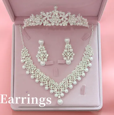 Hot bridal jewelry three sets of Korean big crown Wedding Pearl Necklace Set wedding accessories Earrings - Shop at LoveMi