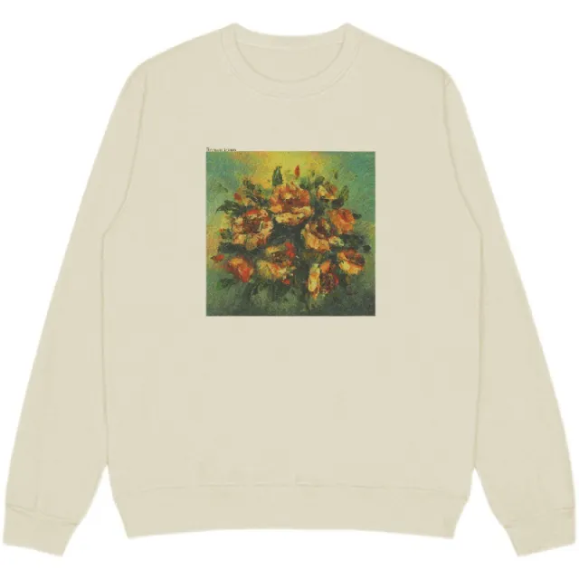 Retro Oil Painting Flower Sweater Women's Loose Sleeve Top Apricot - Shop at LoveMi