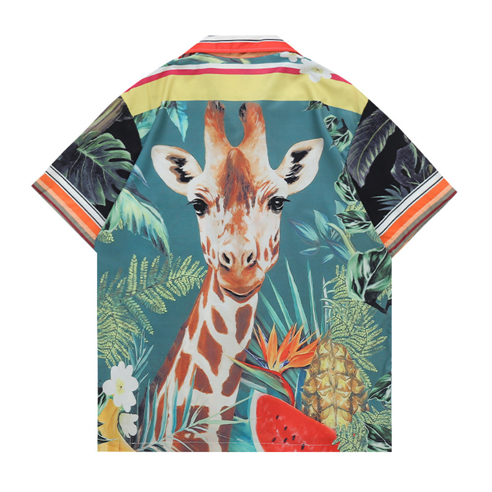 Cuban Collar Floral Shirt Men And Women Loose