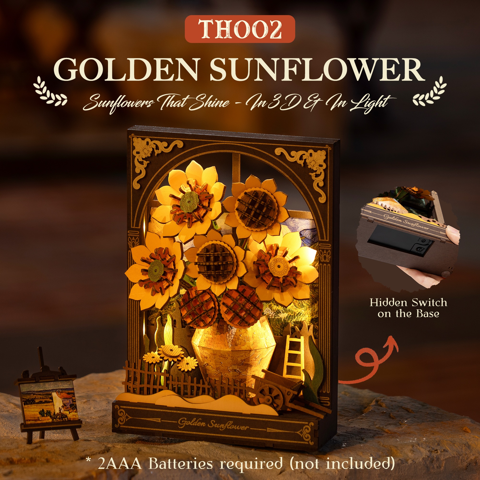 ROWOOD 3D Wooden Flower Puzzle - Flower Model With LED Lights,Desktop And Wall Display,Decorative Holiday And Birthday Gift, Artistic Flower DIY Kit For Adults And Teens