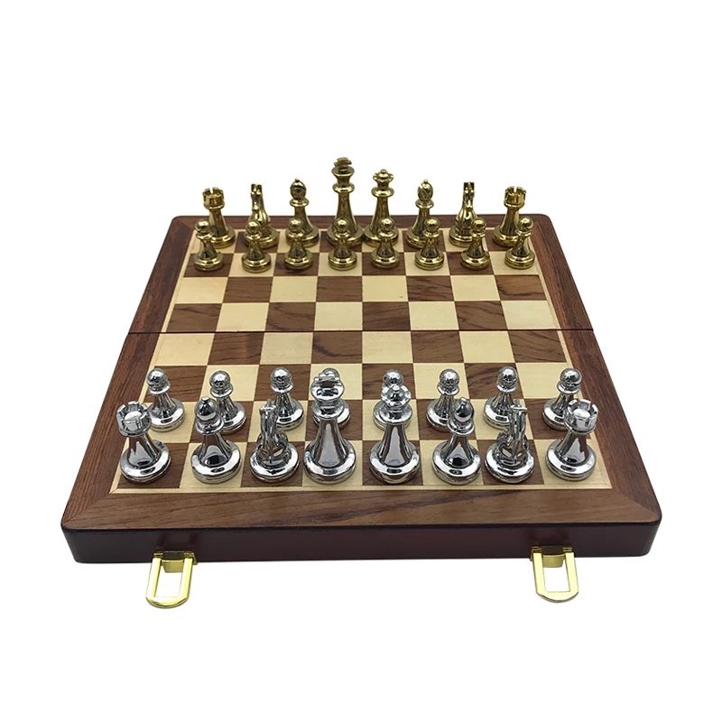 Zinc Alloy Wooden Folding Chess Board Set (Picture