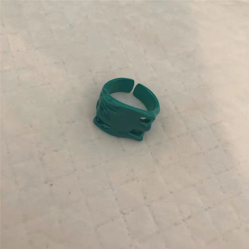 Rainbow Drop Oil Metal Personality Exaggerated Color Hollow Macaron Ring Female