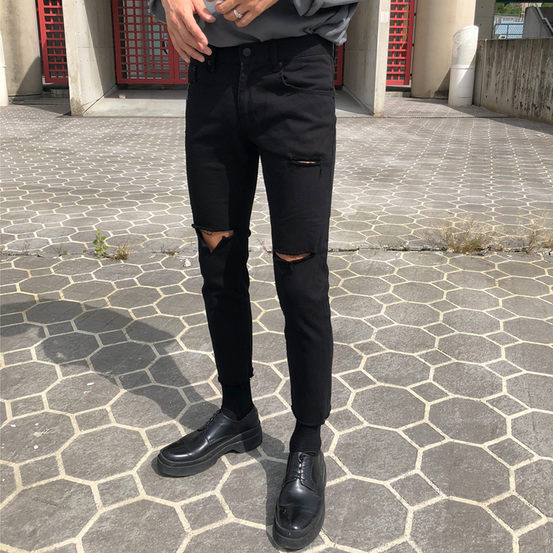 Pure Black Nine-sided Nine Denim Pants Man
