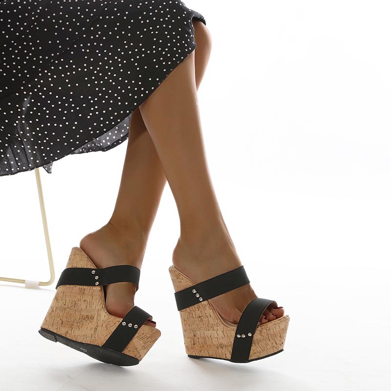 Sexy Slope High Heel Fashion Large Size Women's Sandals And Slippers