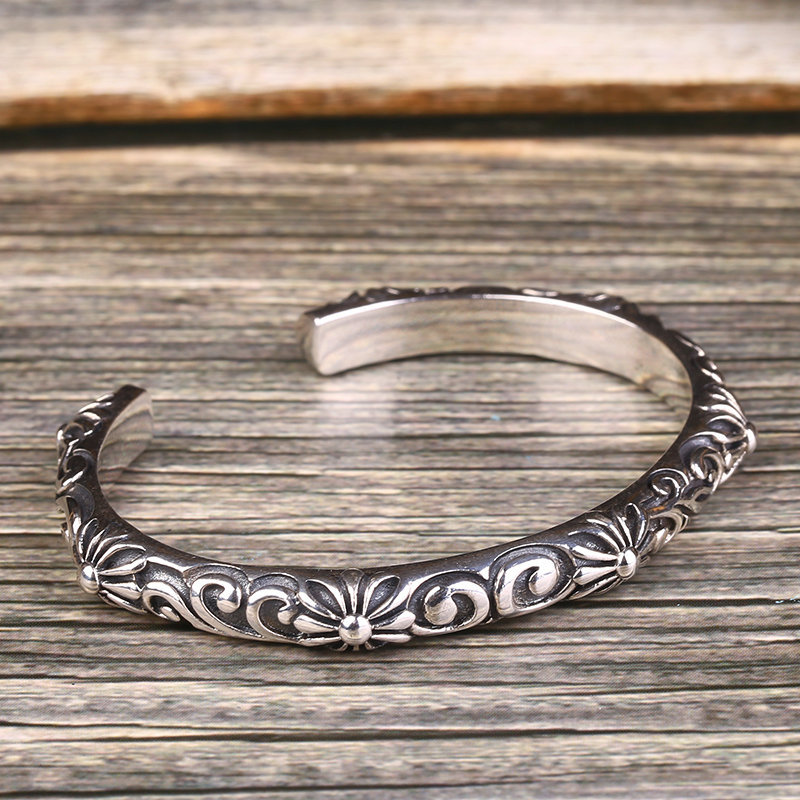 Thai Silver Distressed Pattern Bracelet Vintage Silver Plated Bracelet
