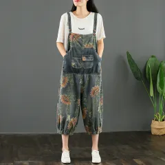 Jean Print Patchwork Suspenders For Women - Blue - View 1