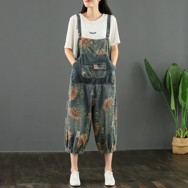 Jean Print Patchwork Suspenders For Women Blue - Shop at LoveMi