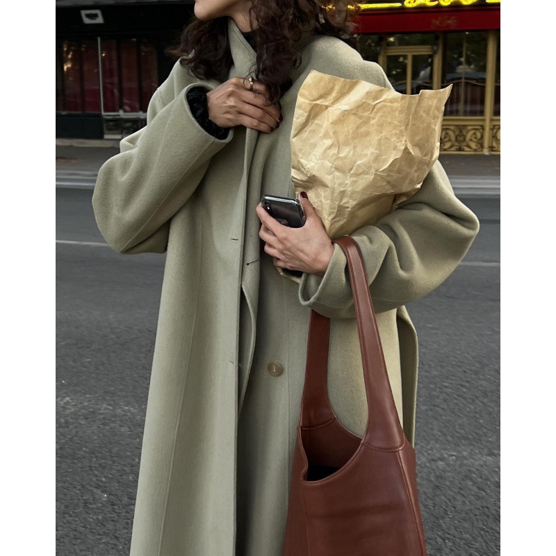 Shawl Collar Loose Lace-up Woolen Coat