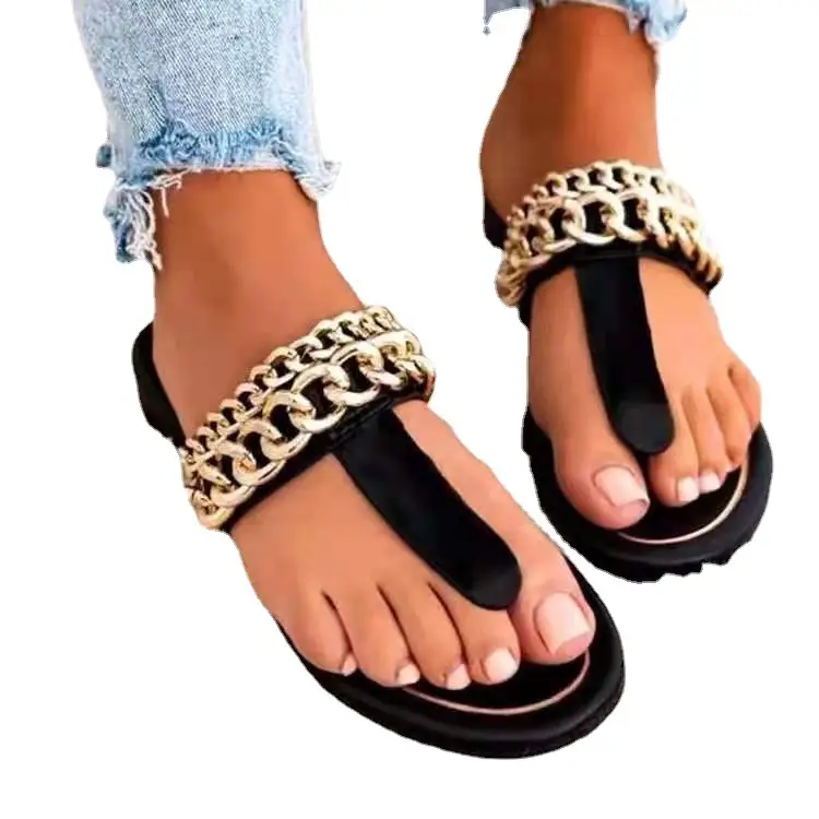 Flat Bottom Clip Shame Metal Chain Slippers