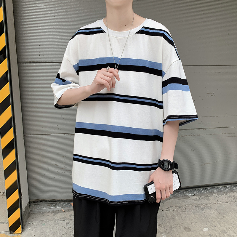 Title 3, Summer Striped Short Sleeve T-shirt Mens Korea...