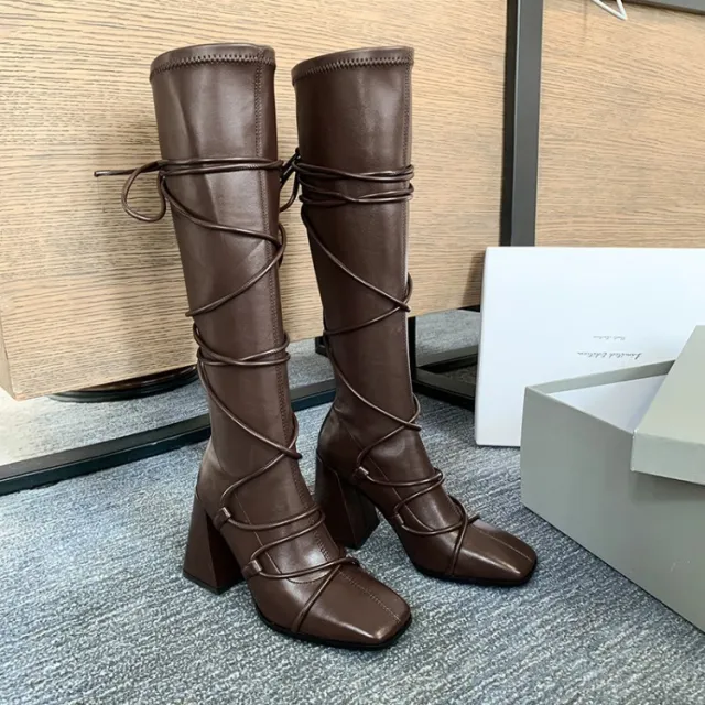 But Knee Boots Thick High Heel Boots Brown - Shop at LoveMi