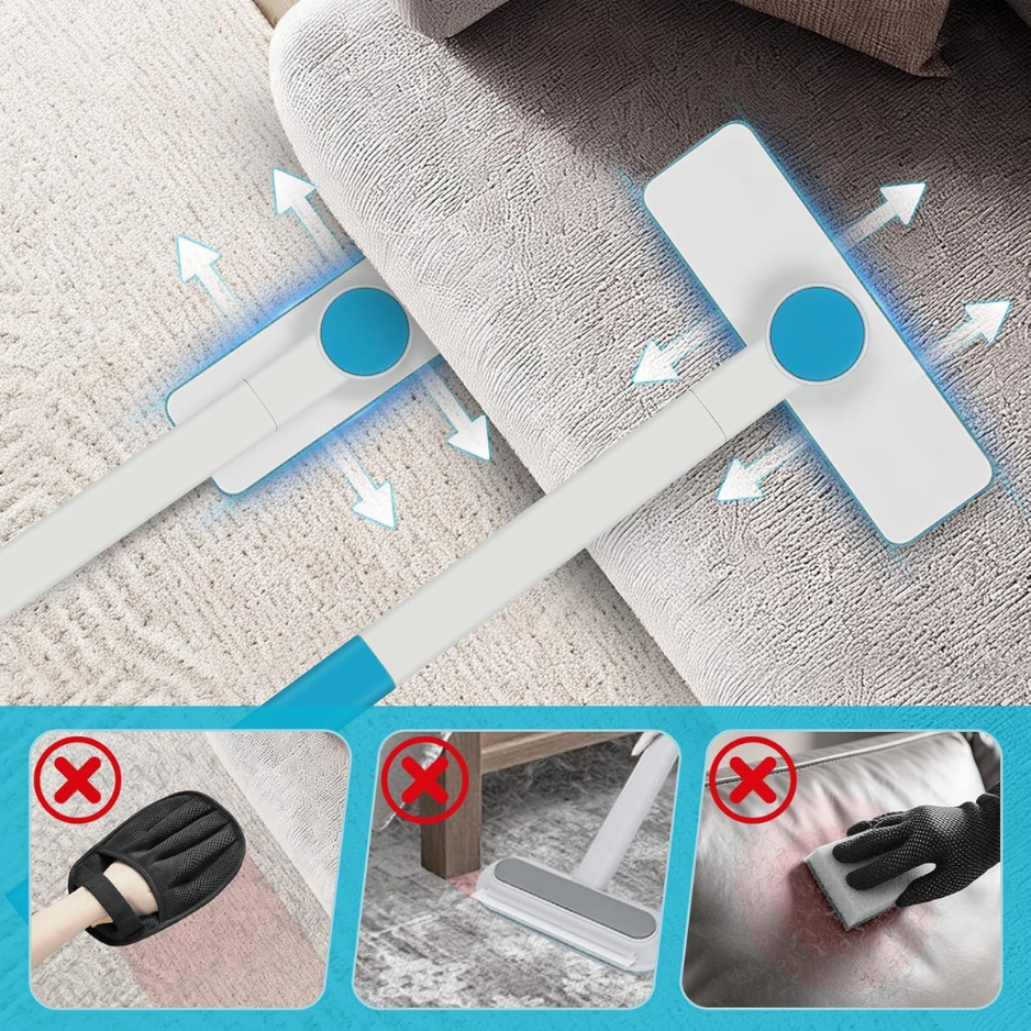 Pet Hair Remover Kit  Reusable Brush For Car Seats, Furniture Clothes Rotatable 52cm Handle, Built-in Tail Brush For Tight Gaps, Silicone Massage 2