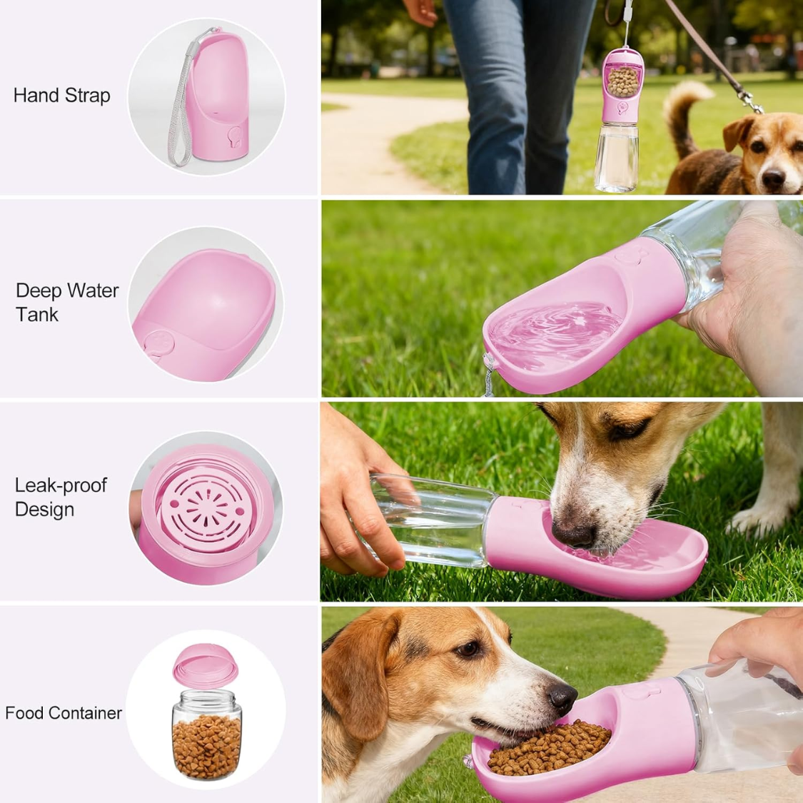 Portable Dog Water Bottle With Food Container, Drinking Bottle For Travel 2 In 1 Dog Water Bowl, Leak Proof Pet Water Dispenser, BPA Free, Puppy Essentials, For Walking Hiking — foto 6