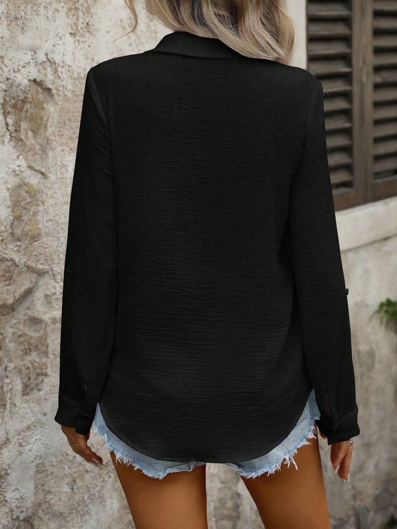 Casual Solid Color Pocket Button-Front Long Sleeve Minimalist Shirt