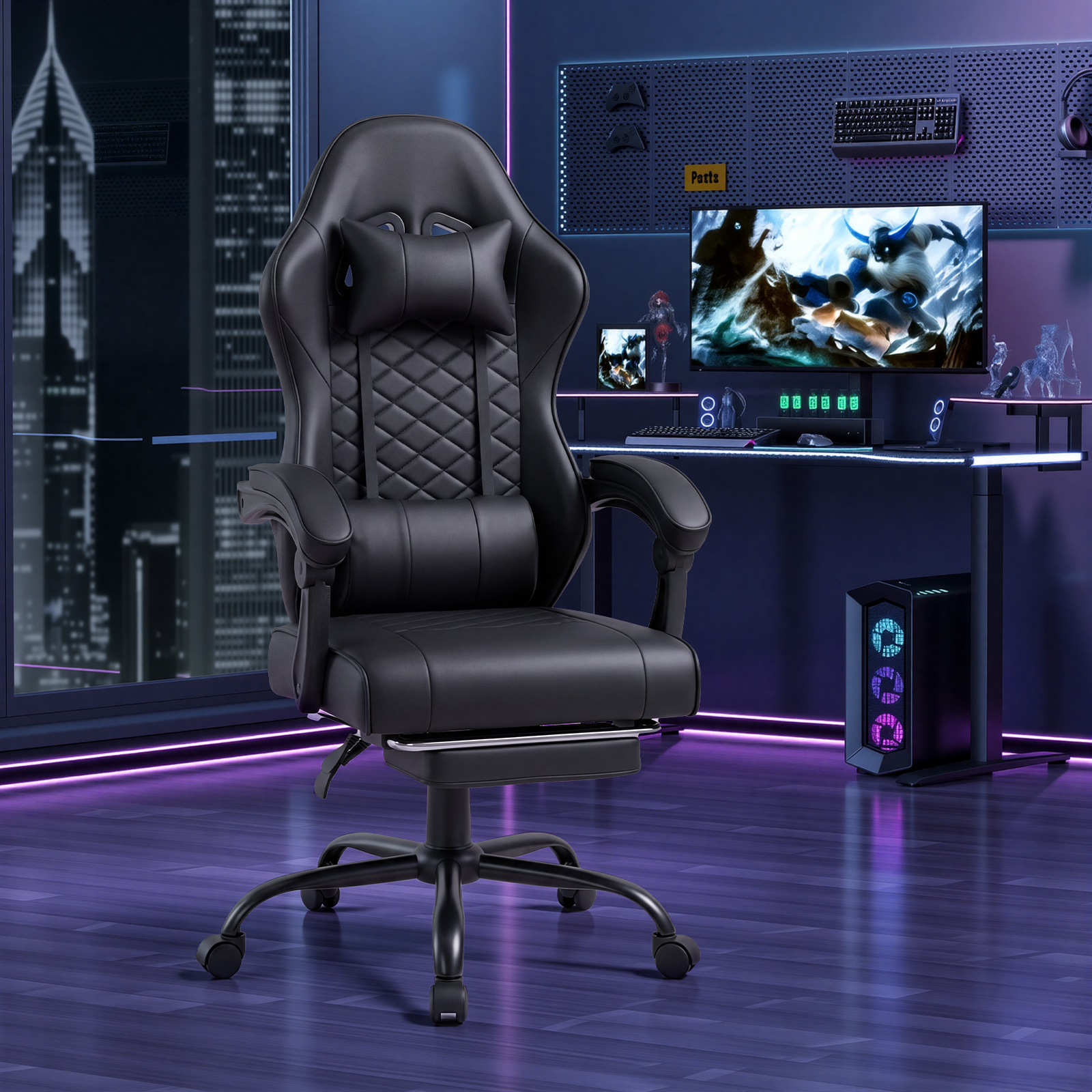 Racing Style Gaming Chair With Footrest,PU Leather,Massage Lumbar — image 11