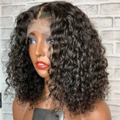 Front Lace Fluffy Black Medium Length Small Curly Wig - Black - View 1