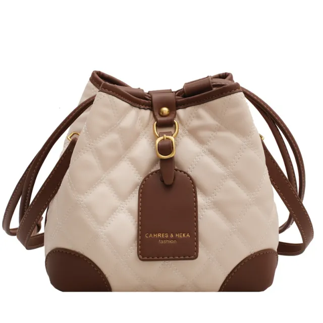 Fashion Rhombus Handbags Korean Style Temperament One shoulder Bucket Bag Beige - Shop at LoveMi