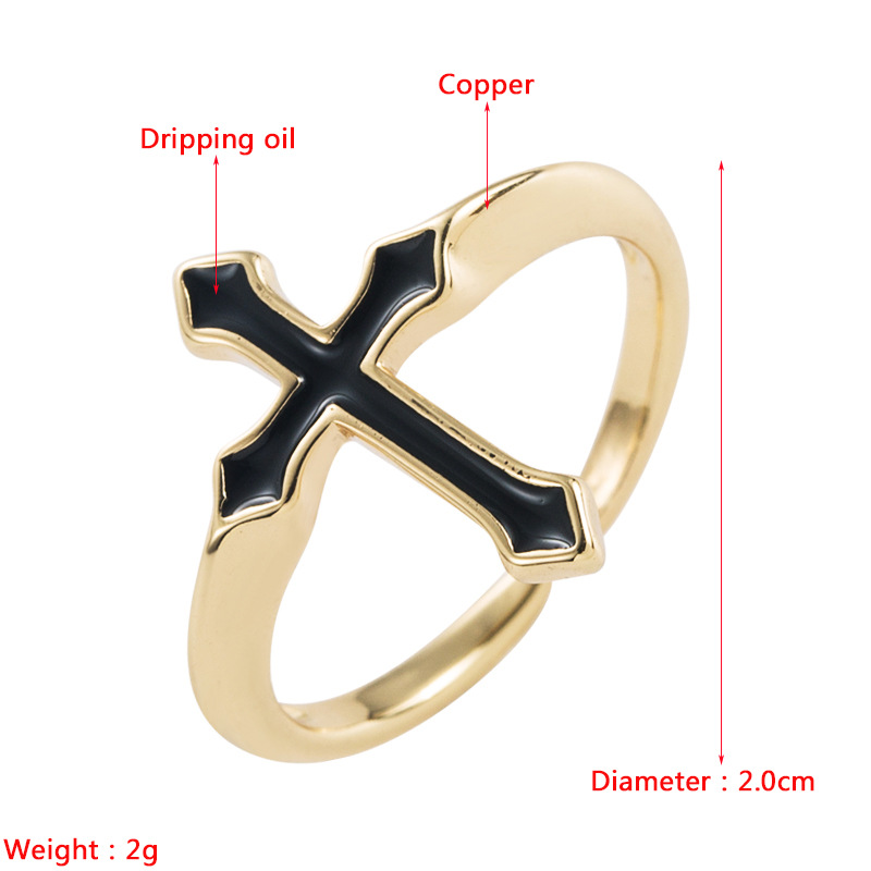 Fashion Copper Gold Plated Oil Drop Cross Ring Hip Hop Style
