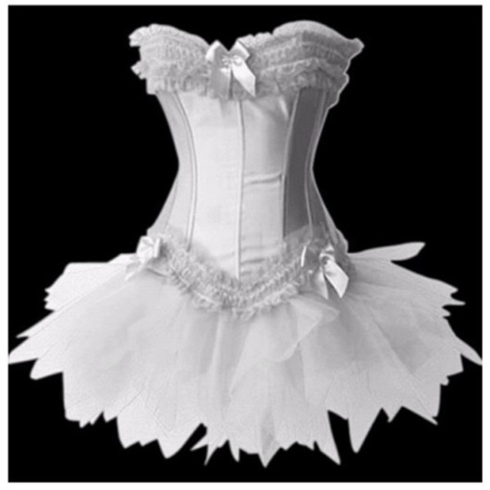 White Burlesque Lace Up Corset Bustier TUTU Skirt  Lolita FANCY
