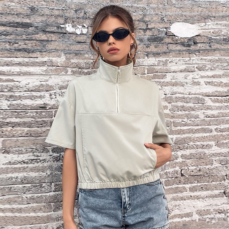 Summer New Short-sleeved Jacket Lapel Pullover Loose Net Red Short Women's Top