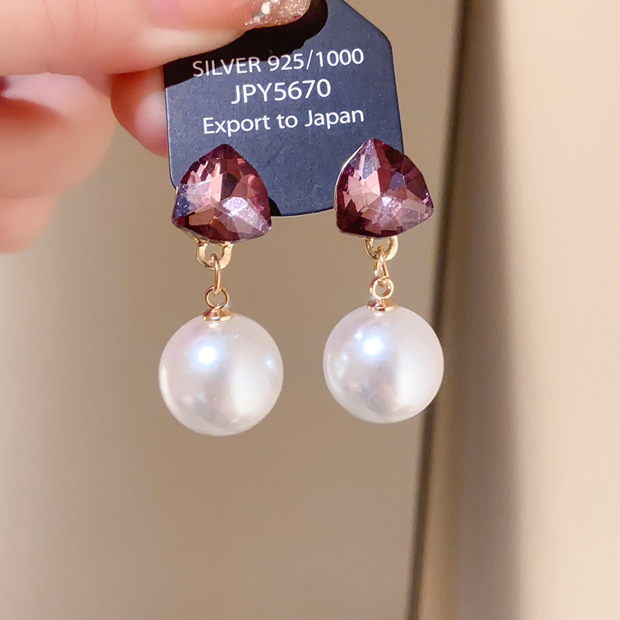 Korean Elegant Crystal Earrings For Women Purple Flower Rhinestone Premium Versatile