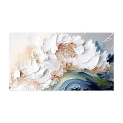 Modern Abstract Handmade Oil Paintings Heavy Texture White Waves No Framed Large Size Wall Picture For Restaurant Canvas Art Home Decor - Without I... - View 1