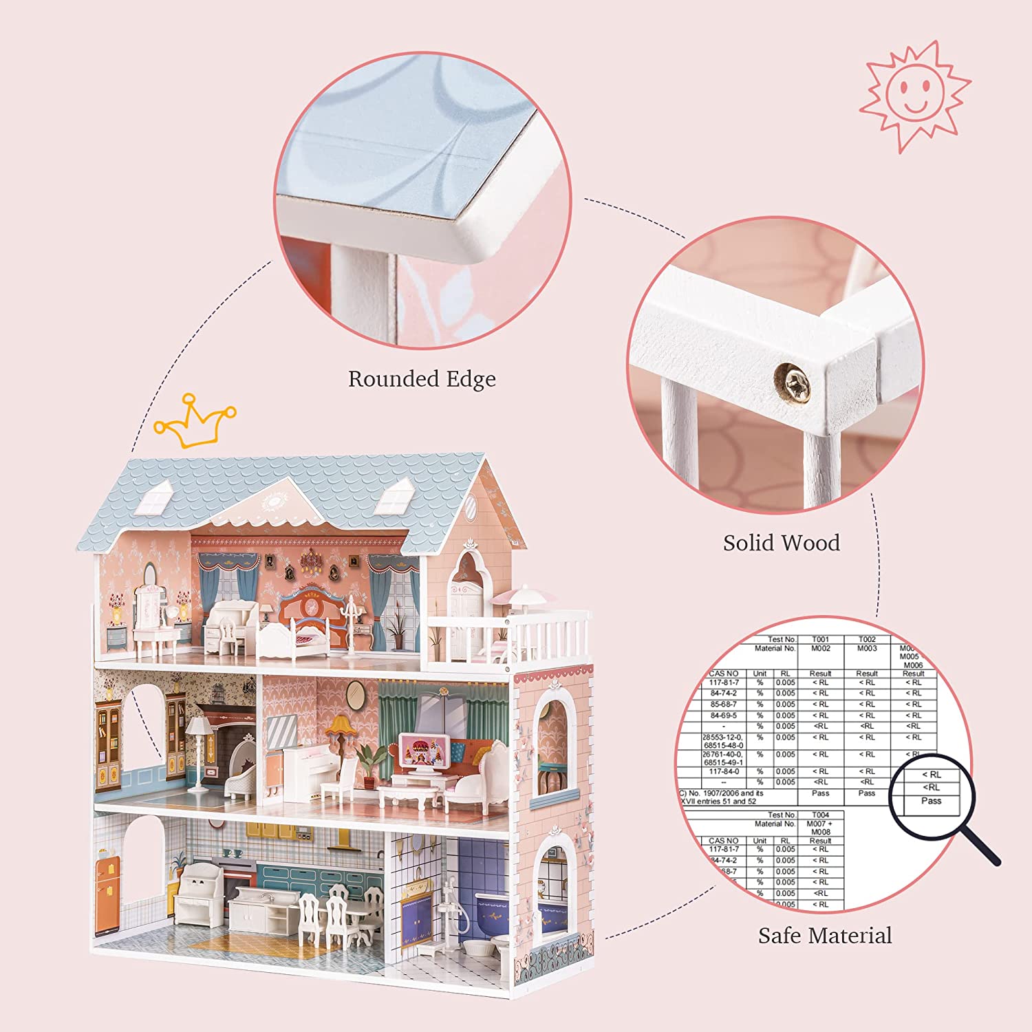 Wooden Dollhouse For Kids Girls Toy Gift. Features: Dreamhouse Dollhouse with Furniture & Accessories Features, Girl's dream dollhouse-Realistic Design and fun game experience, The interior is very colorful and illustrated with much detail, Sturdy and dur