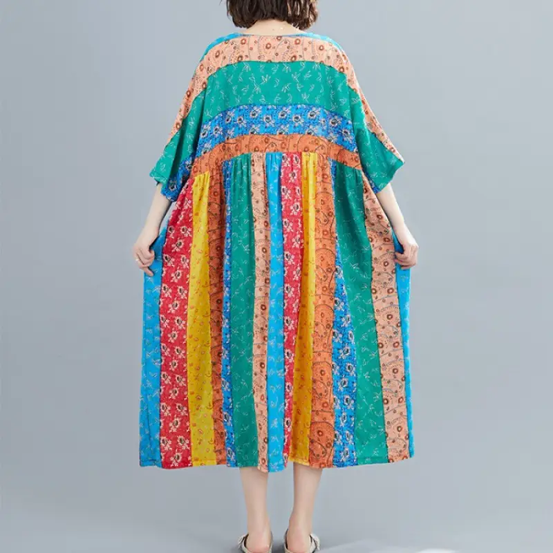 Summer Print Long Skirt Loose A-line Skirt Fat Woman Dress