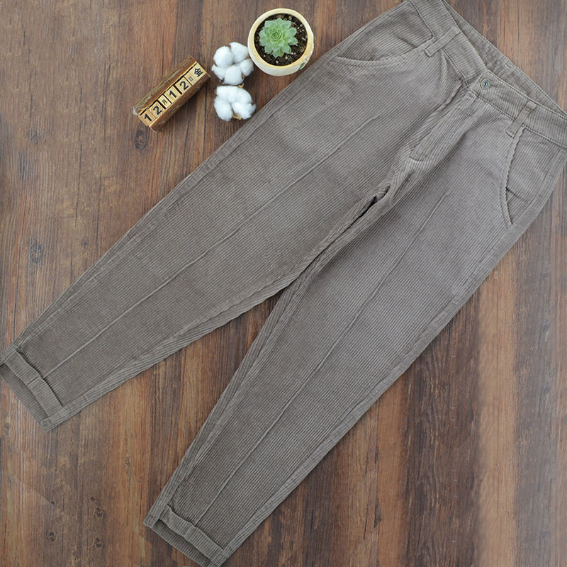 Title 6, Cropped Corduroy Trousers Thick Striped Harem L...