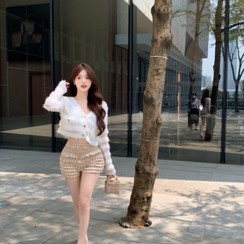 Women's Fashion White Slim Knit Cardigan Top