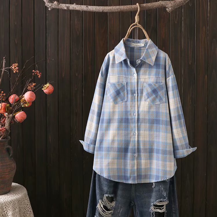 Brushed Plaid Long-sleeved Bottoming Shirt