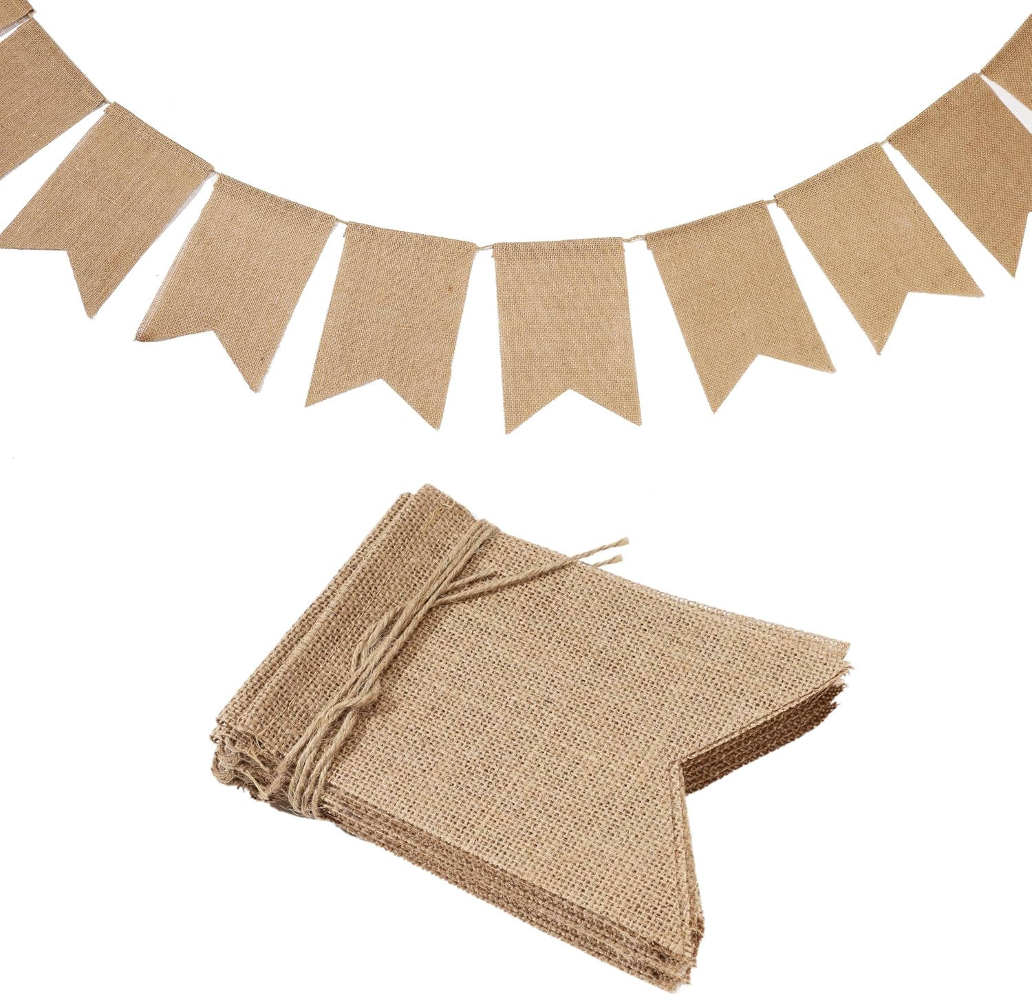 Burlap Banner 15 PCS, Blank 5x7.5 Inch Flags With 11.5 Ft String For DIY Christmas, Birthday, Wedding, Baby Shower And Graduation Decor