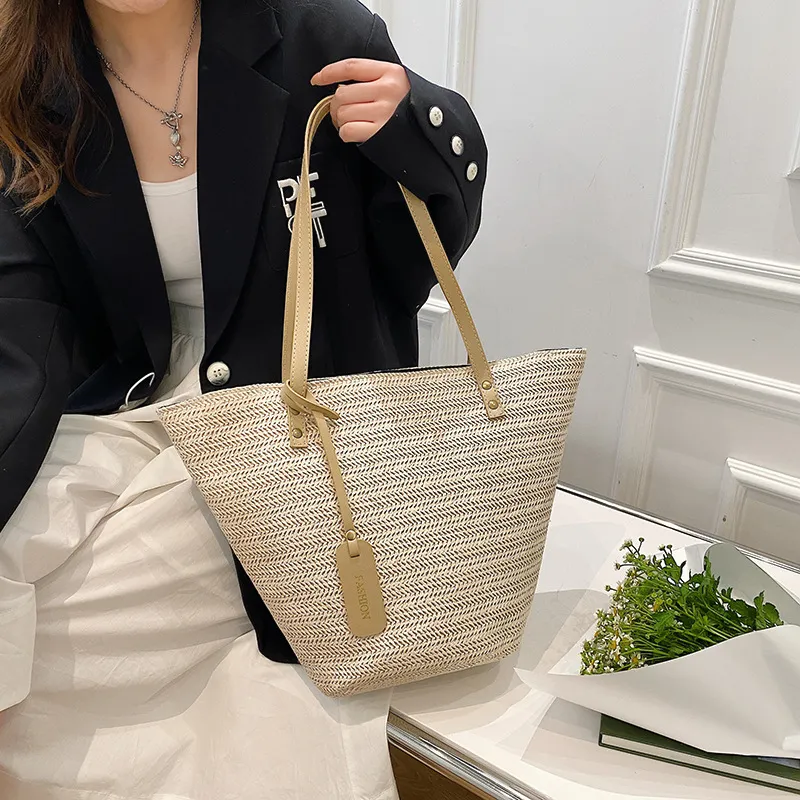 Straw Braided Bag One Shoulder Portable Leisure Simple - White