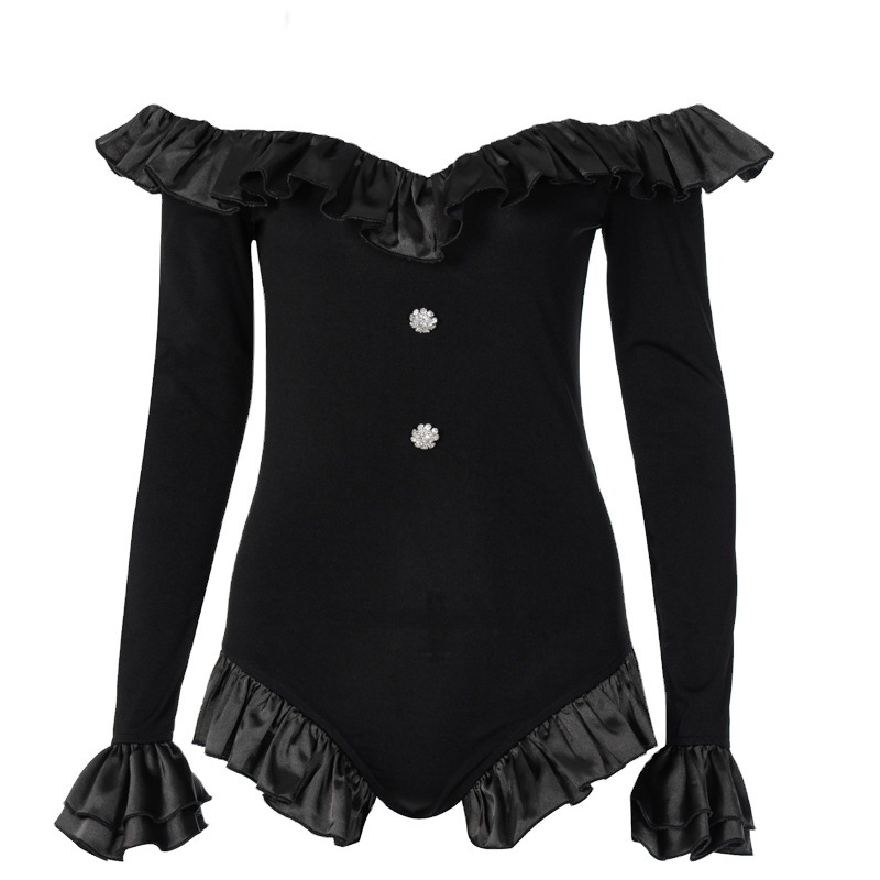 Long-sleeve Jumpsuit With Ruffled Suspenders And Buttons