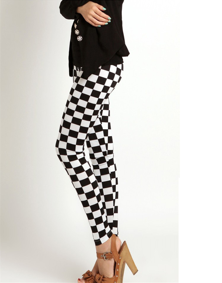 Black And White Square Diamond Check Cropped Trousers White - Shop at LoveMi