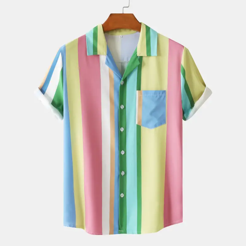 Men's Casual Loose Fashion Stripes Short Sleeve