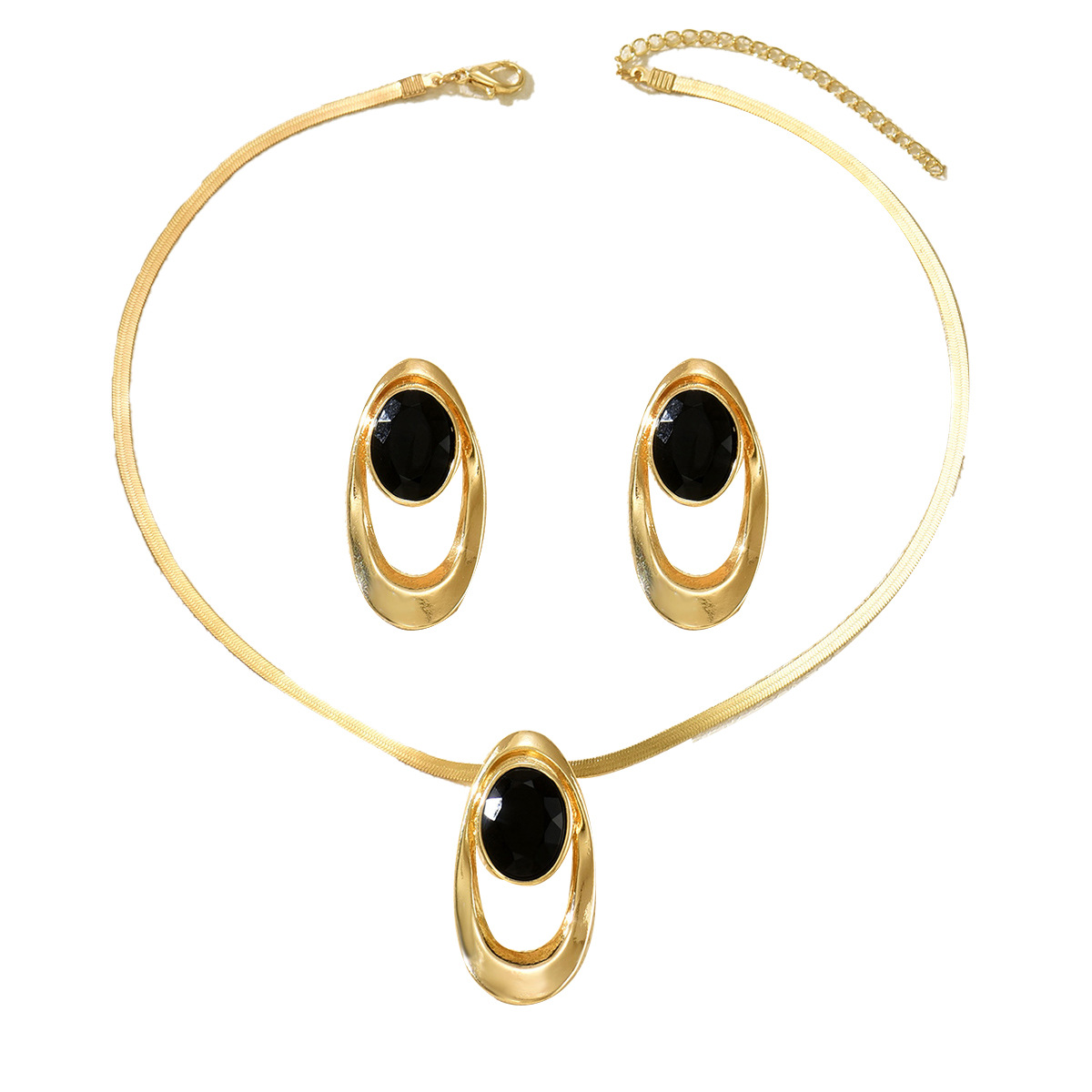Cross-Border European American Jewelry, Niche Smooth Surface Design Rhinestone Inlaid Pendant Earrings & Long Necklaces, Versatile Premium Jewelry Set