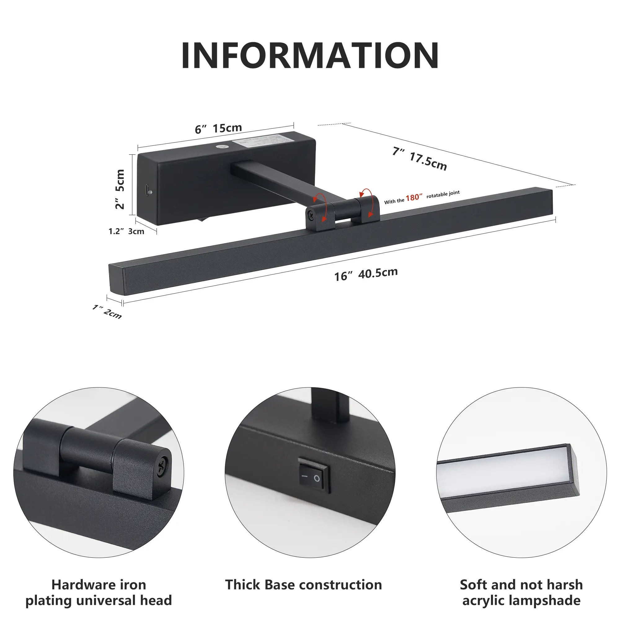 16inch Black Bathroom Light Fixtures Over Mirror Modern Dimmable LED Vanity Light For Bathroom Wall Lighting