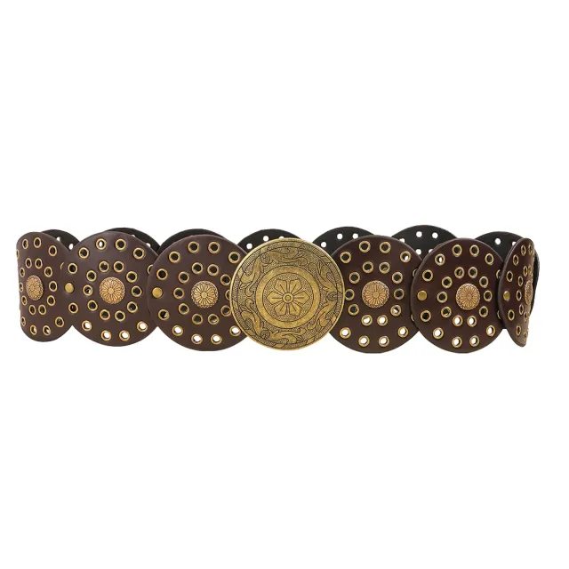 Retro Personality Men's And Women's Belts Exaggerated Hip Hop Punk Metal Cutout Round Fashion Belts Gold - Shop at LoveMi